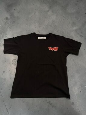 Off-White Black Kids Tee with Red Chest Logo